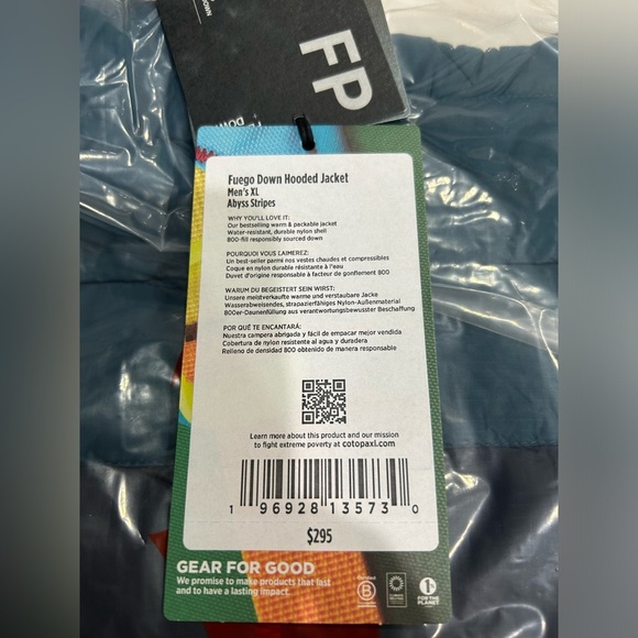 Cotopaxi Men’s XL Fuego Hooded Down Puffer Jacket Blue Abyss Stripes NWT - Picture 6 of 15